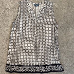 White and Blue Relaxed Tunic Blouse